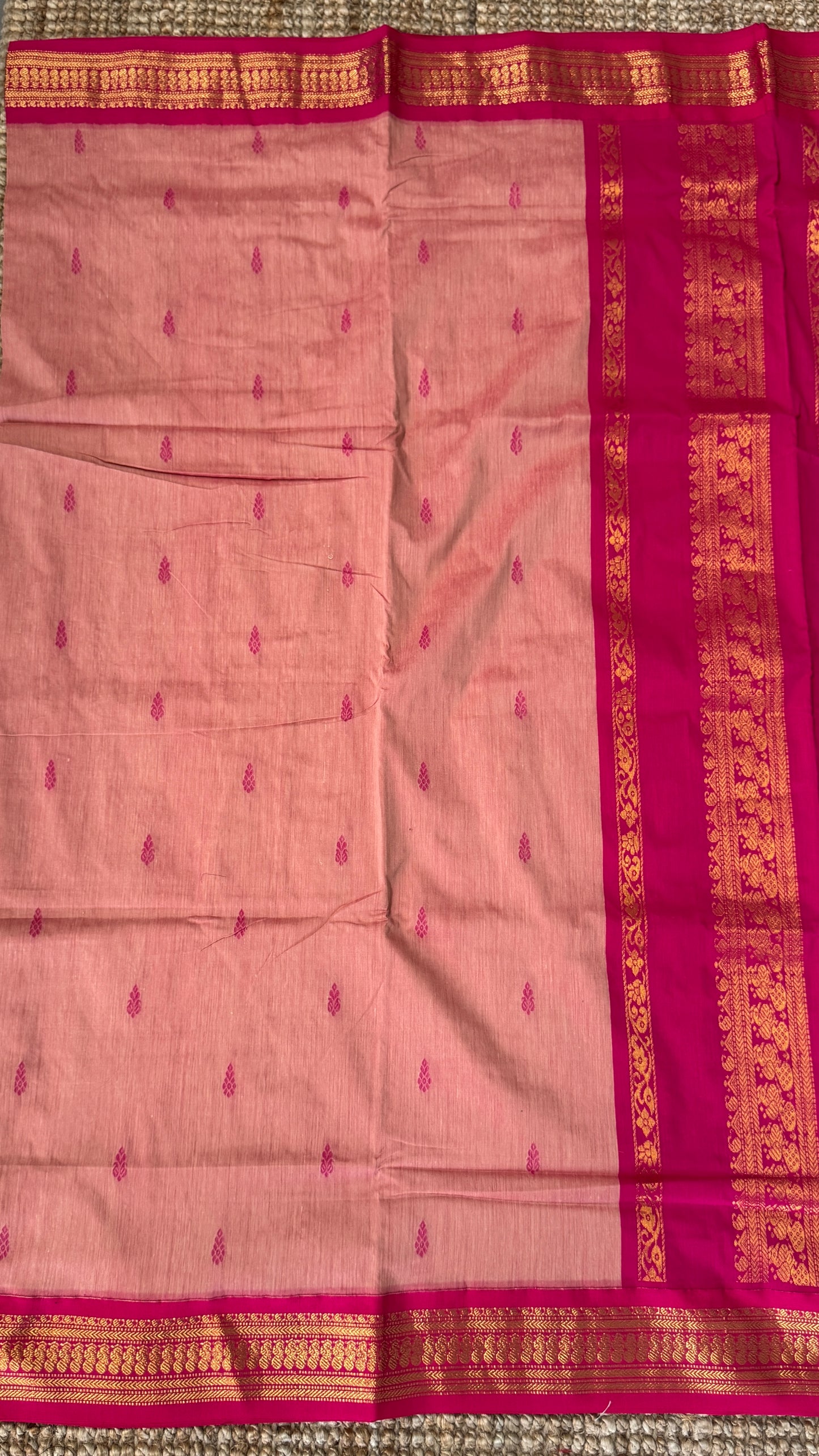 Purely Hand-Woven - Baby Pink Cotton Silk Saree with Dark Pink Border