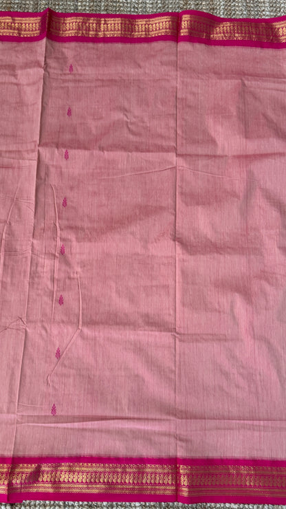 Purely Hand-Woven - Baby Pink Cotton Silk Saree with Dark Pink Border