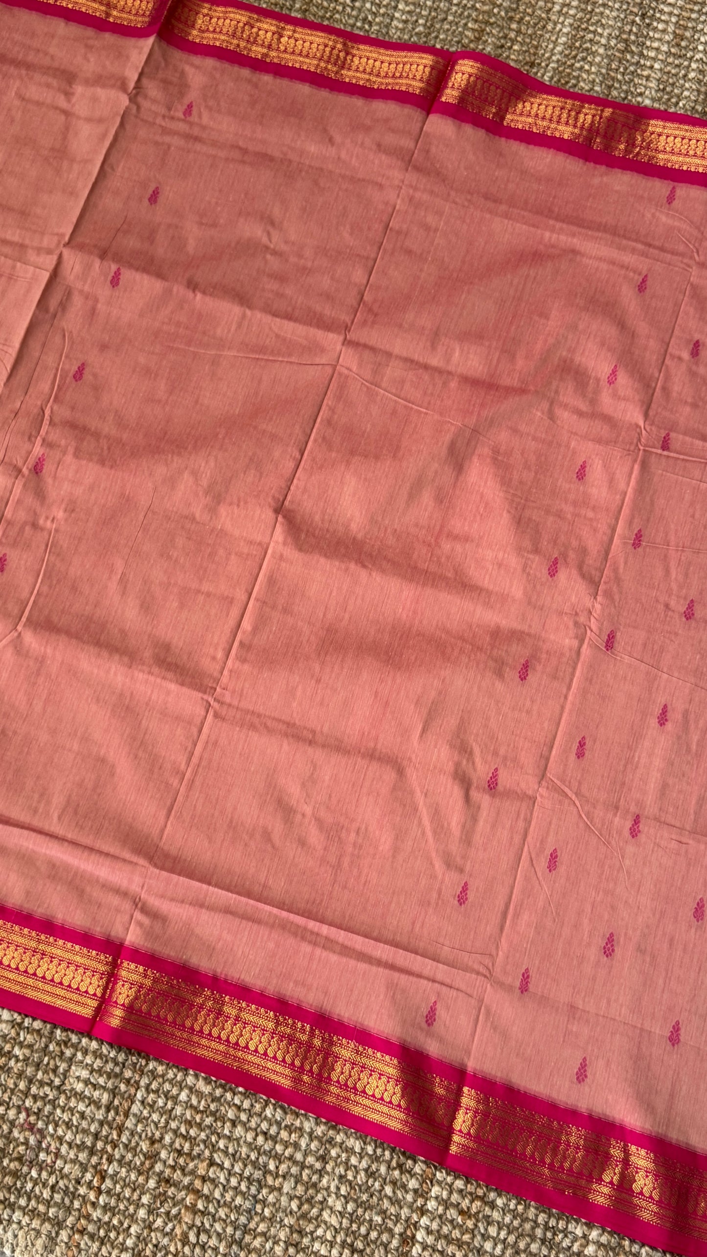 Purely Hand-Woven - Baby Pink Cotton Silk Saree with Dark Pink Border