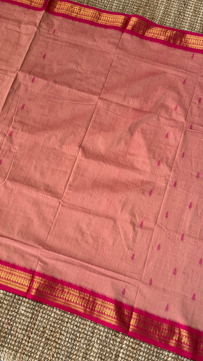 Purely Hand-Woven - Baby Pink Cotton Silk Saree with Dark Pink Border