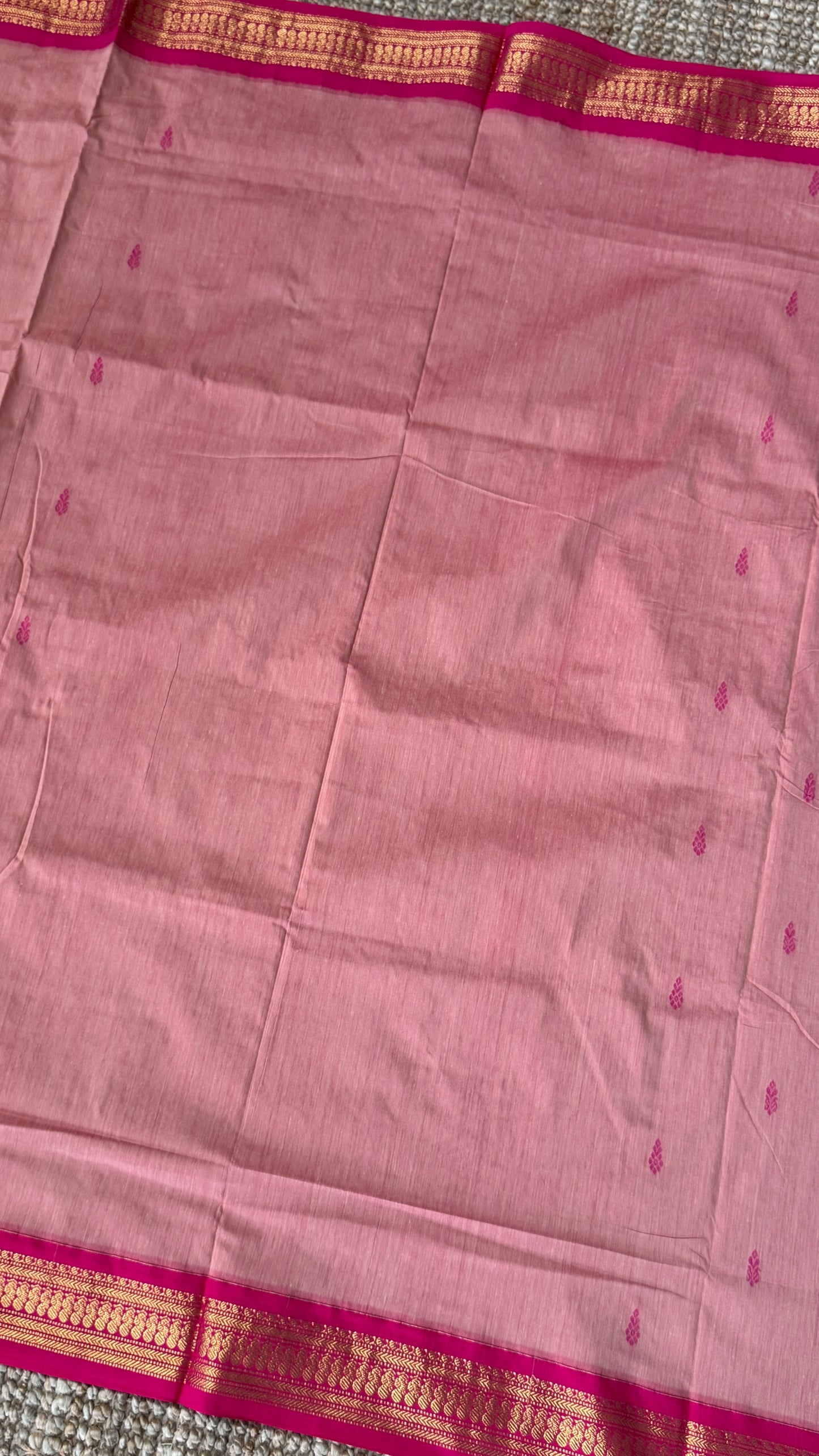Purely Hand-Woven - Baby Pink Cotton Silk Saree with Dark Pink Border
