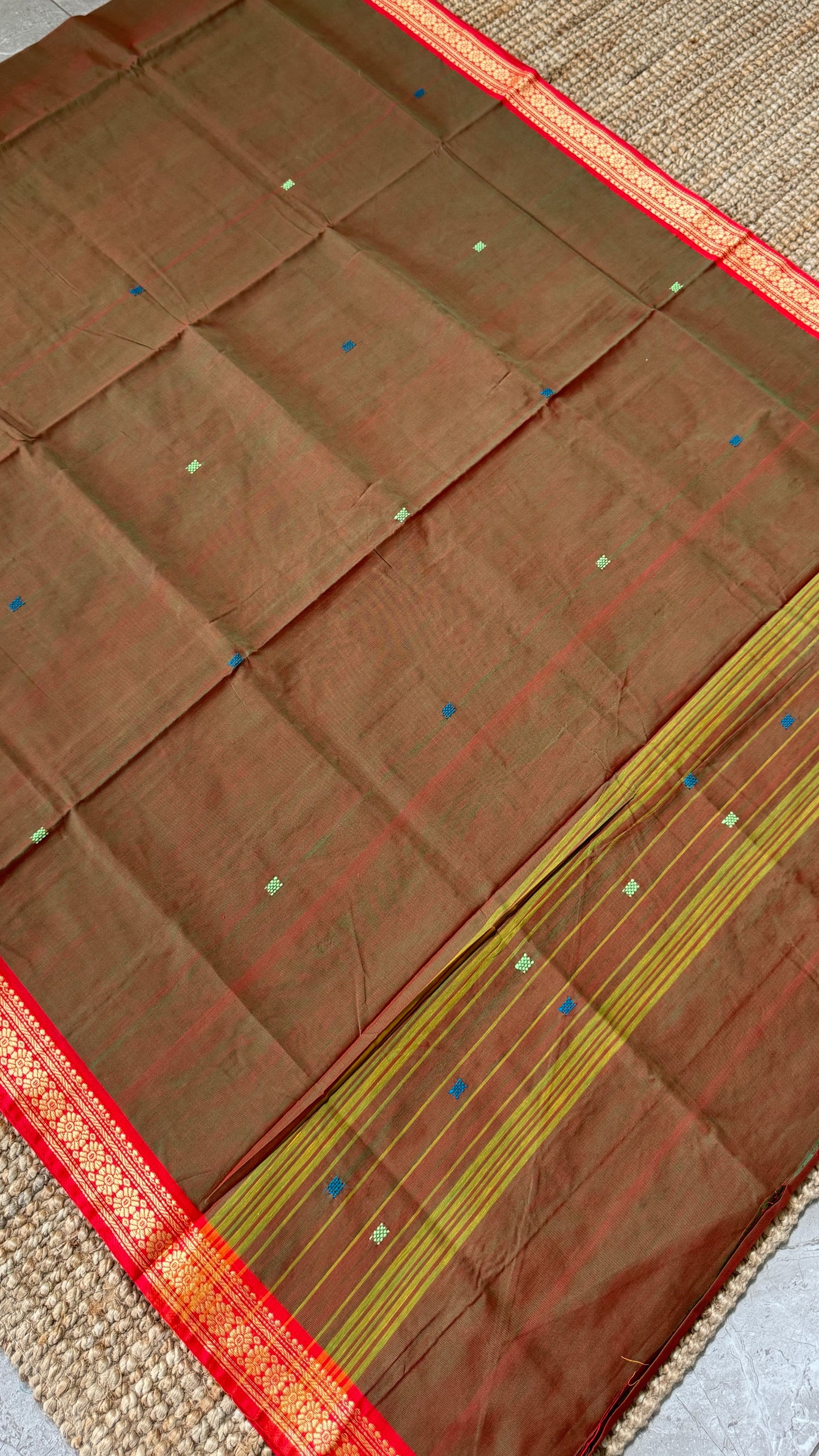 Soft Chettinad Cotton Sarees - Traditional Greenish red