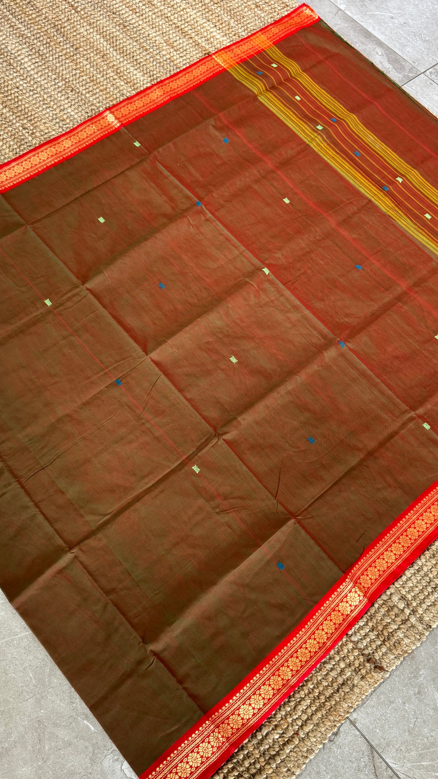 Soft Chettinad Cotton Sarees - Traditional Greenish red