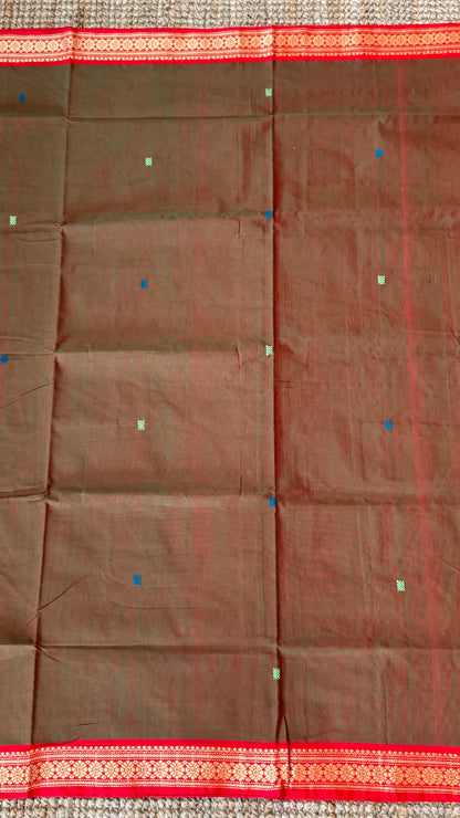 Soft Chettinad Cotton Sarees - Traditional Greenish red