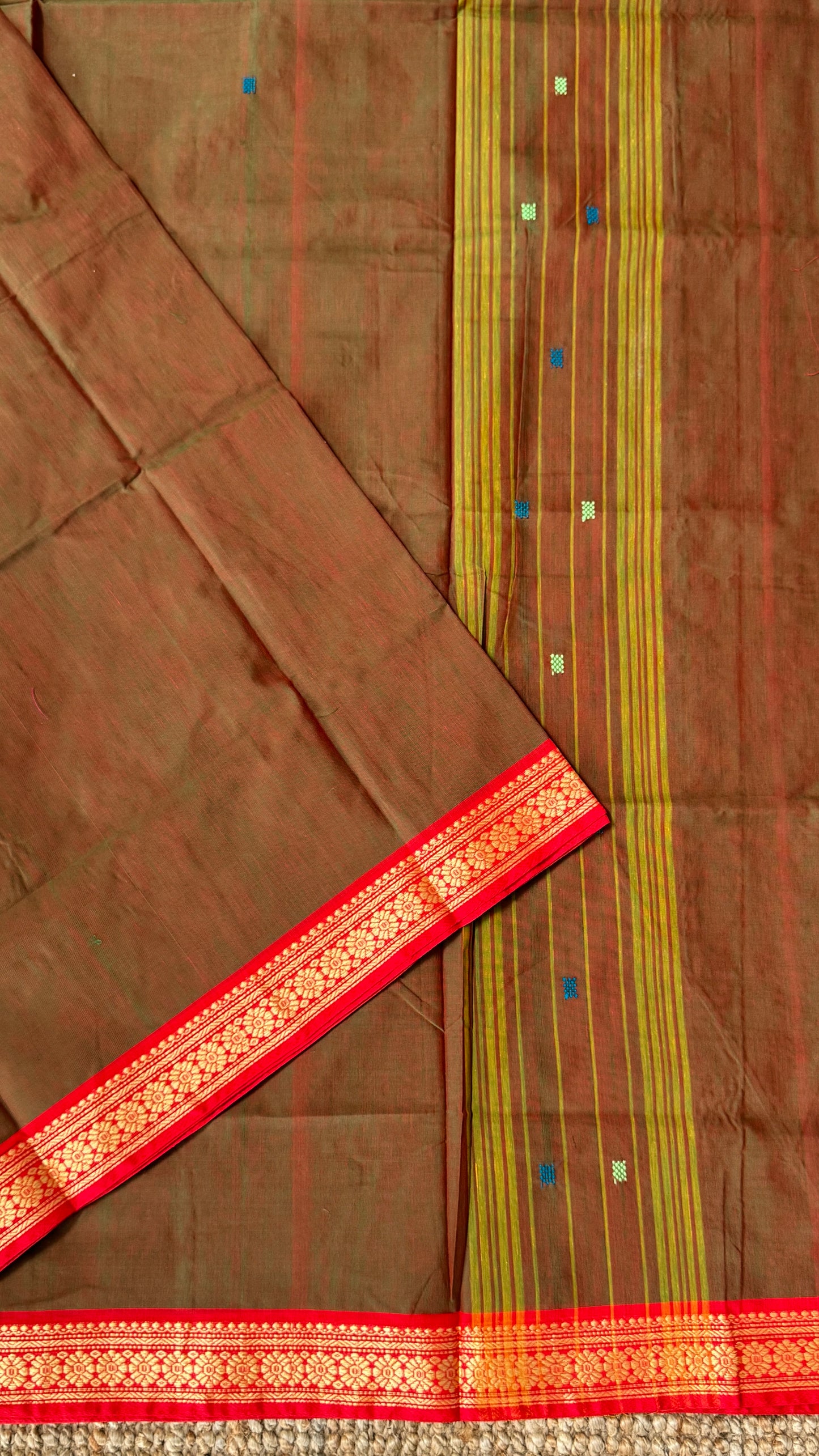 Soft Chettinad Cotton Sarees - Traditional Greenish red