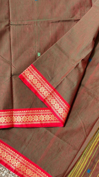 Soft Chettinad Cotton Sarees - Traditional Greenish red