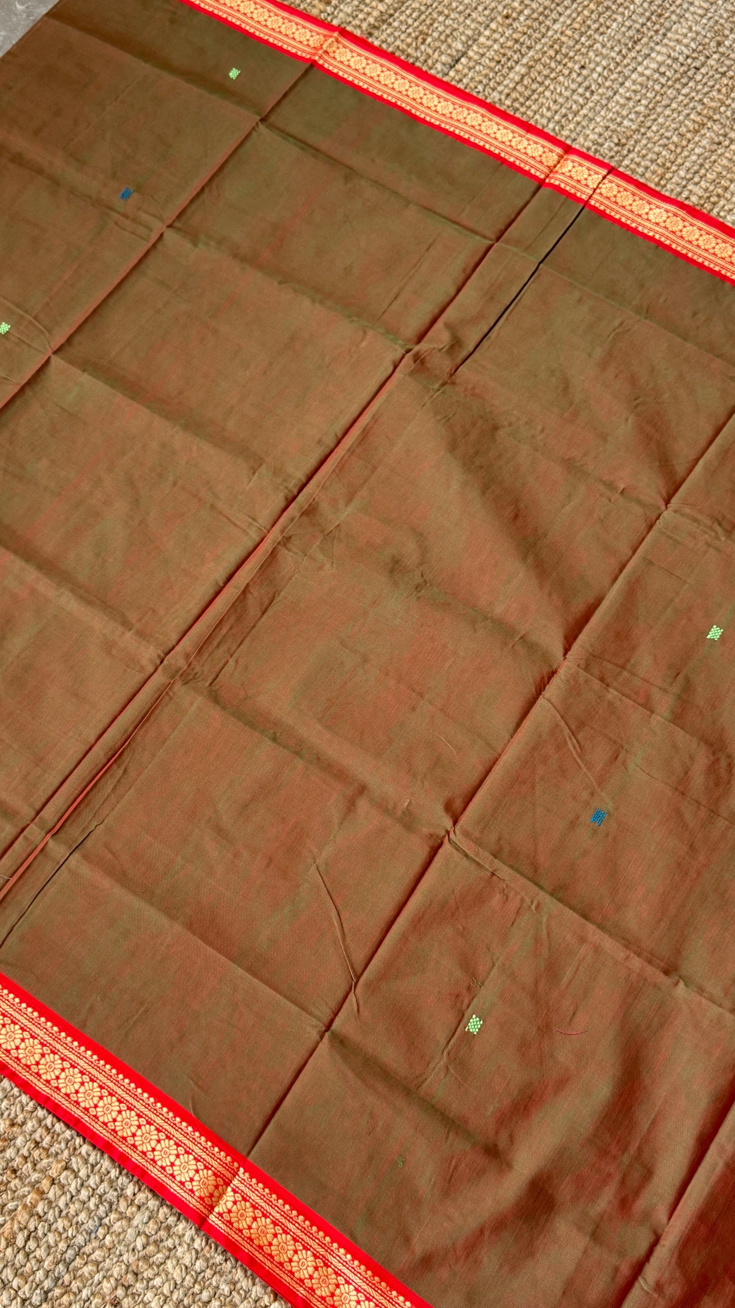 Soft Chettinad Cotton Sarees - Traditional Greenish red