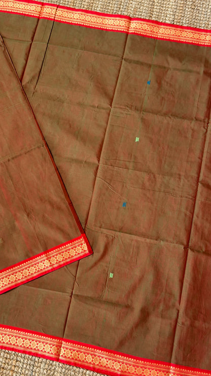 Soft Chettinad Cotton Sarees - Traditional Greenish red