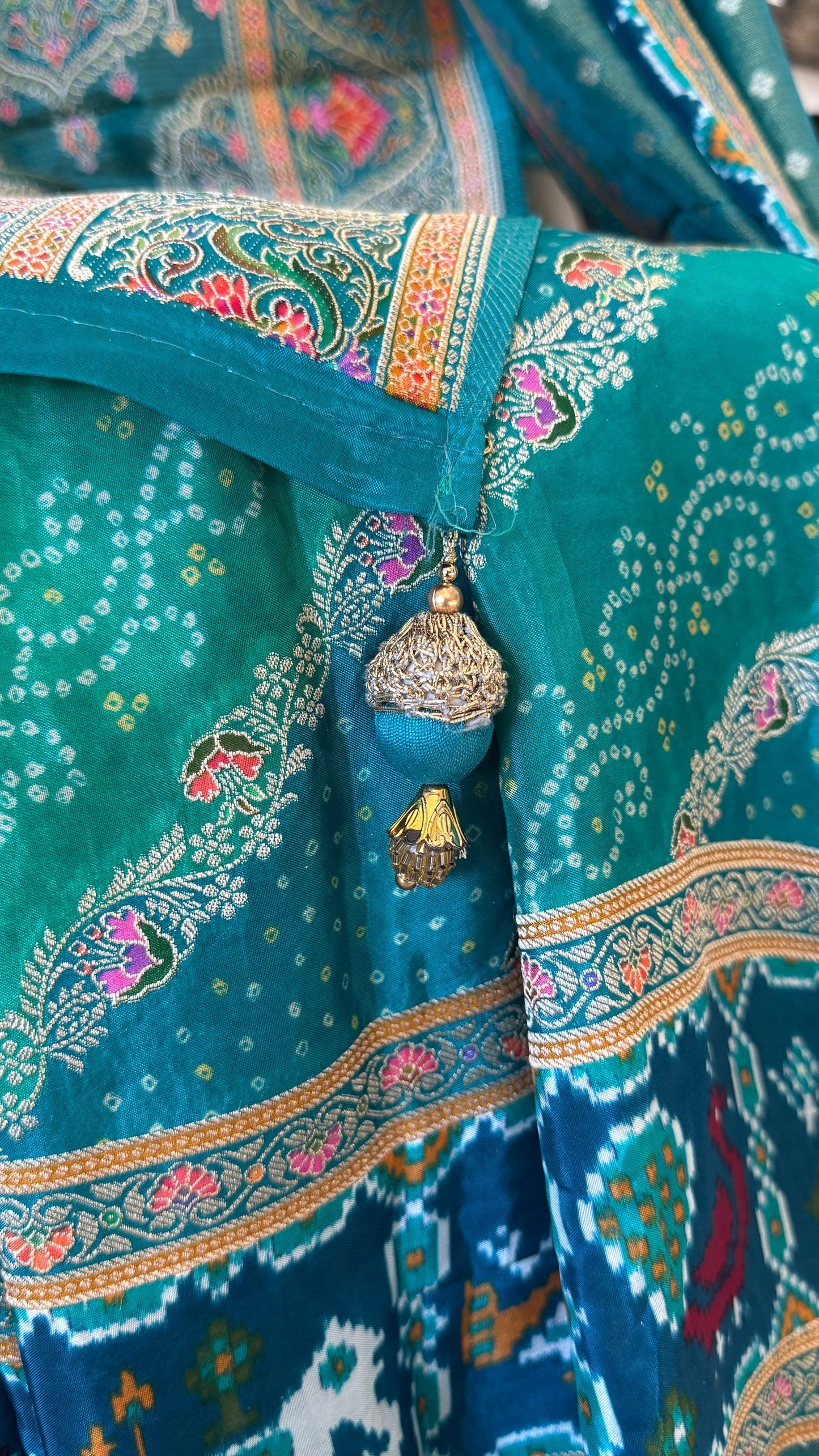 Lehariya Kashmiri Pashmina Saree - Teal