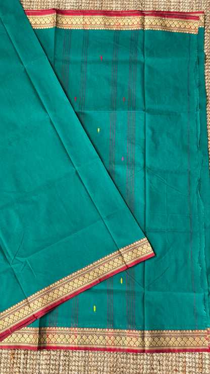 Soft Chettinad Cotton Sarees - Traditional Rama Blue