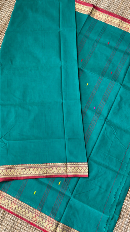 Soft Chettinad Cotton Sarees - Traditional Rama Blue