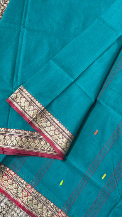 Soft Chettinad Cotton Sarees - Traditional Rama Blue