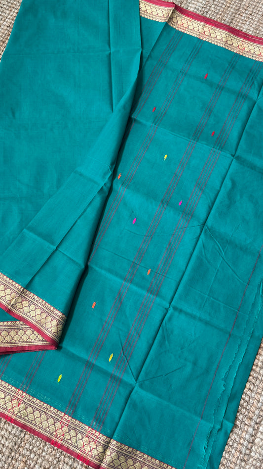 Soft Chettinad Cotton Sarees - Traditional Rama Blue