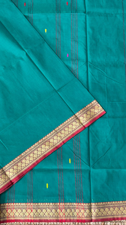 Soft Chettinad Cotton Sarees - Traditional Rama Blue