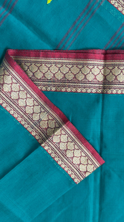 Soft Chettinad Cotton Sarees - Traditional Rama Blue
