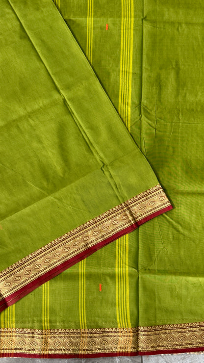 Soft Chettinad Cotton Sarees - Traditional Parrot Green