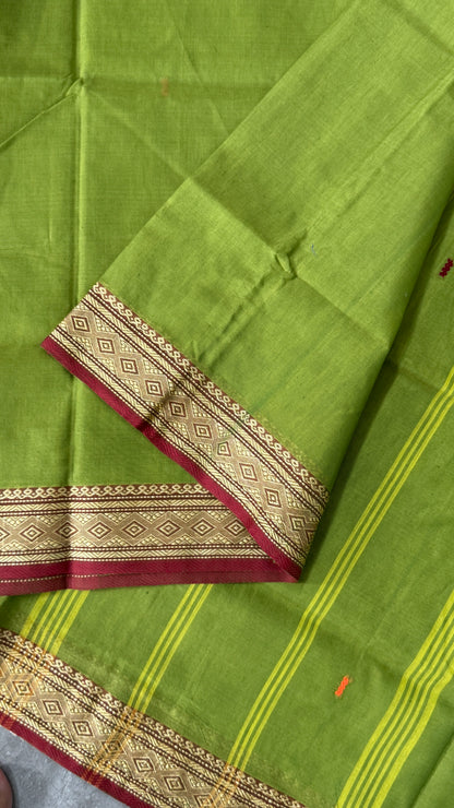 Soft Chettinad Cotton Sarees - Traditional Parrot Green