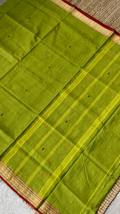 Soft Chettinad Cotton Sarees - Traditional Parrot Green
