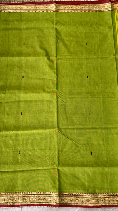 Soft Chettinad Cotton Sarees - Traditional Parrot Green