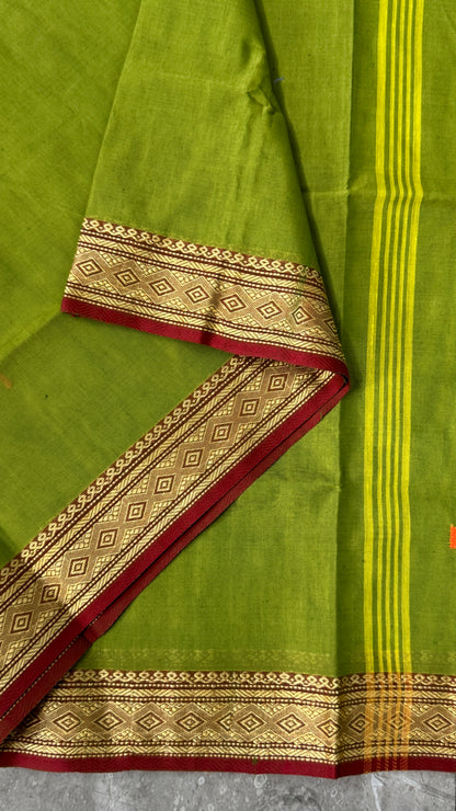 Soft Chettinad Cotton Sarees - Traditional Parrot Green