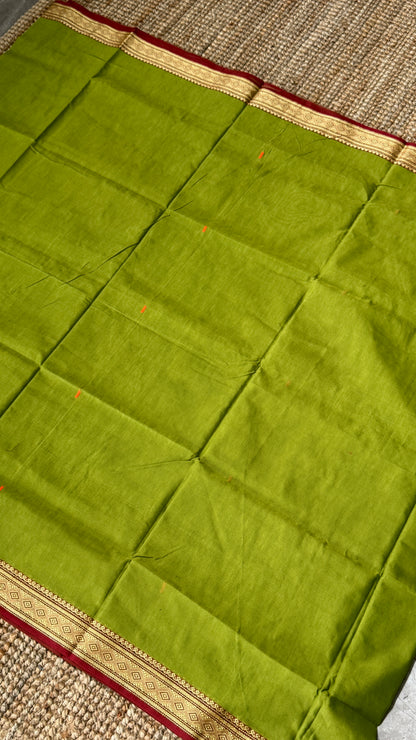 Soft Chettinad Cotton Sarees - Traditional Parrot Green