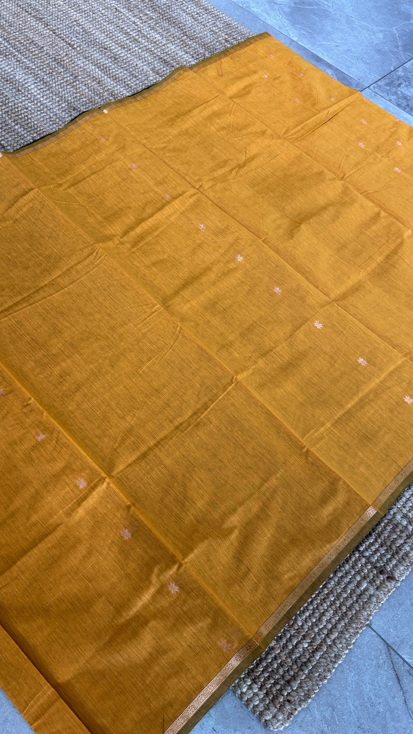 Purely Hand-Woven - Mustard Yellow Cotton Silk Saree with Black Pallu