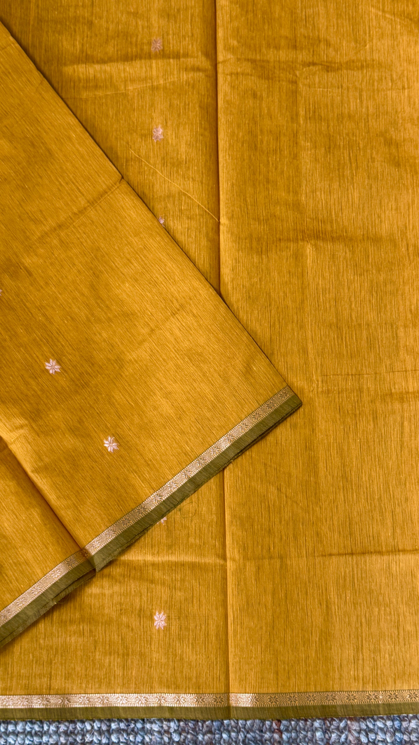 Purely Hand-Woven - Mustard Yellow Cotton Silk Saree with Black Pallu