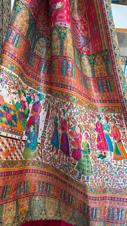 A Kashmiri Pashmina Banarasi Handwoven Storytelling Sarees - Pink