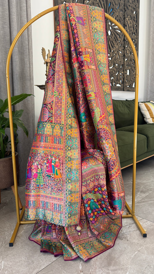 A Kashmiri Pashmina Banarasi Handwoven Storytelling Sarees - Wine