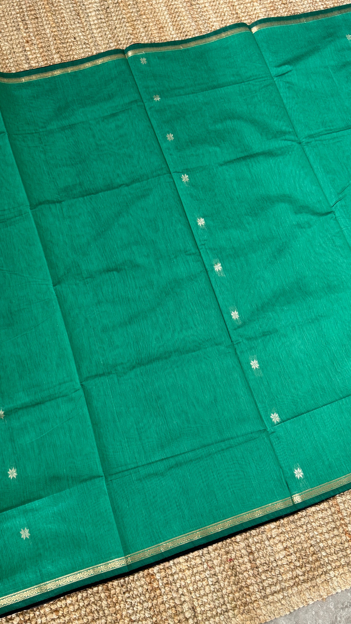 Purely Hand-Woven - Rama Green Cotton Silk Saree with Black Border