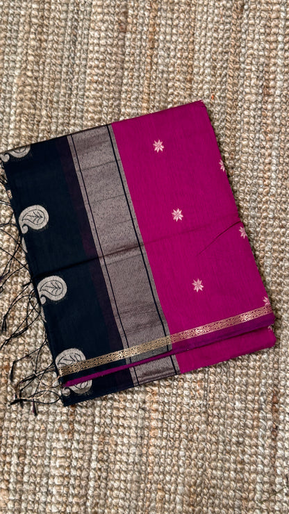 Purely Hand-Woven - Pink Cotton Silk Saree with Black Pallu