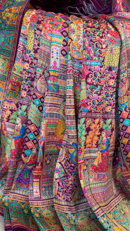 A Kashmiri Pashmina Banarasi Handwoven Storytelling Sarees - Wine