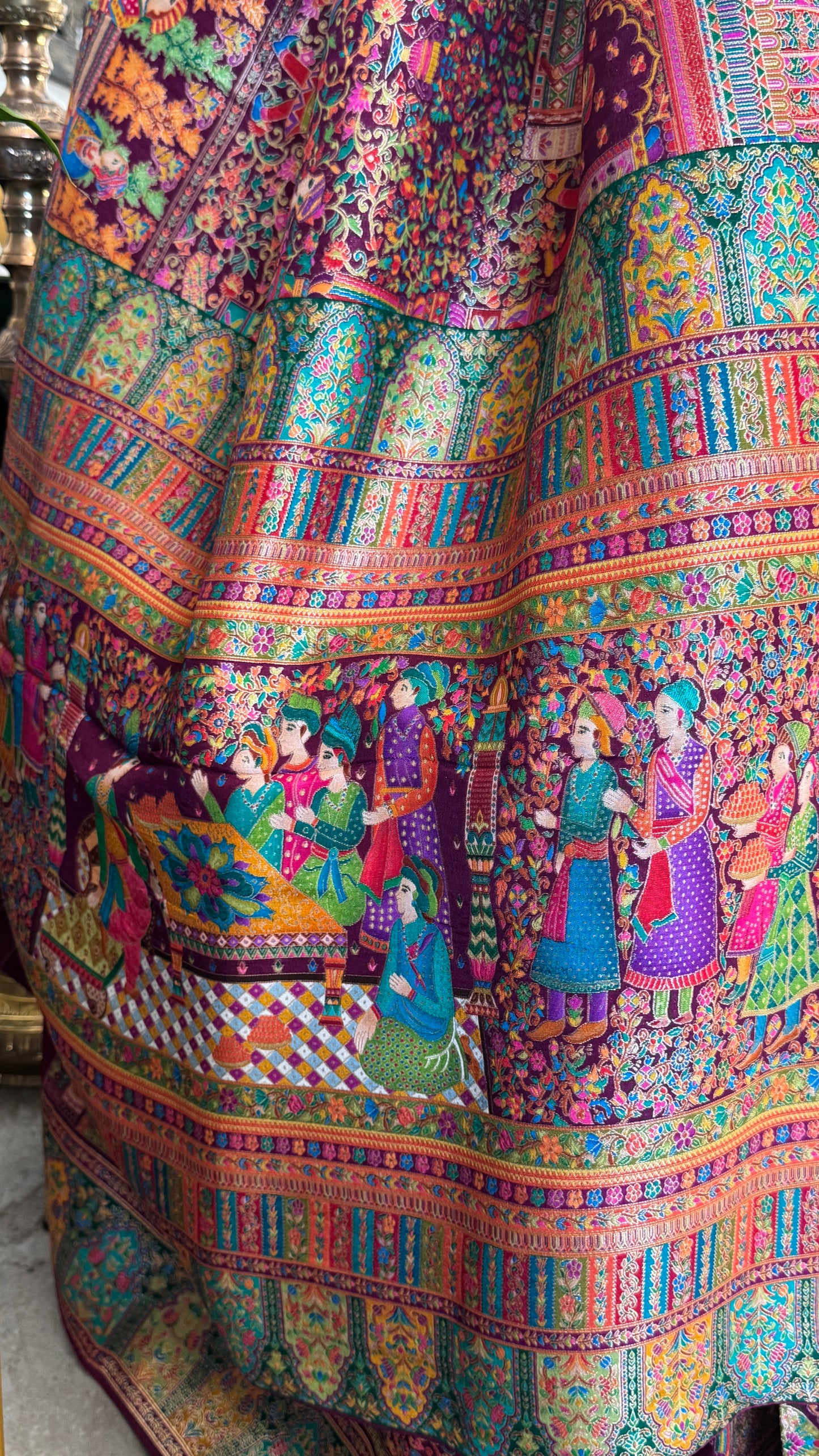A Kashmiri Pashmina Banarasi Handwoven Storytelling Sarees - Wine