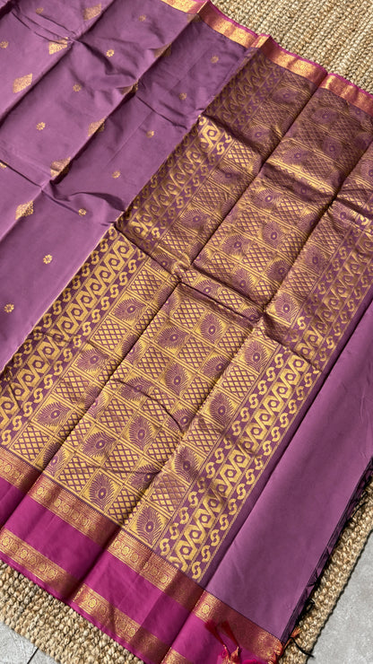 Semi Soft Silk Saree – Mauve Body with Pink RettaPetta  Border