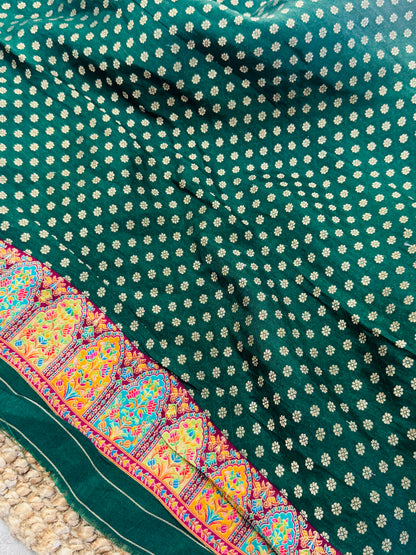 A Kashmiri Pashmina Banarasi Handwoven Storytelling Sarees - Wine