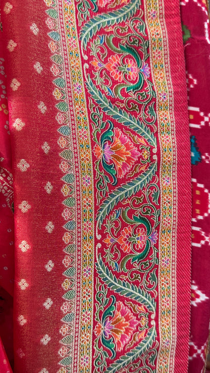 Lehariya Kashmiri Pashmina Saree - Pink