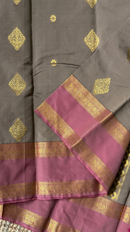 Semi Soft Silk Saree – Grey Body with Pink RettaPetta  Border