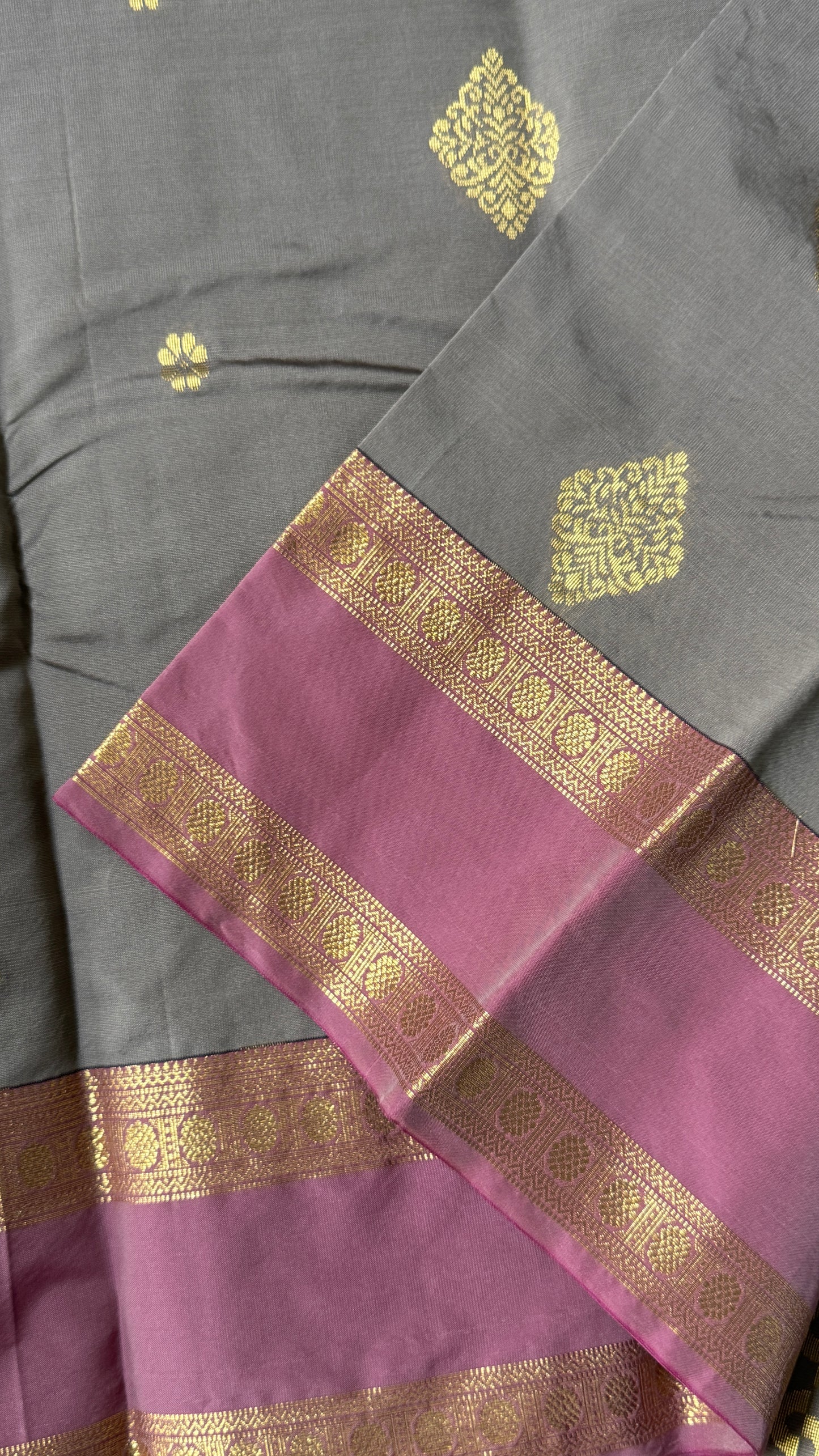 Semi Soft Silk Saree – Grey Body with Pink RettaPetta  Border