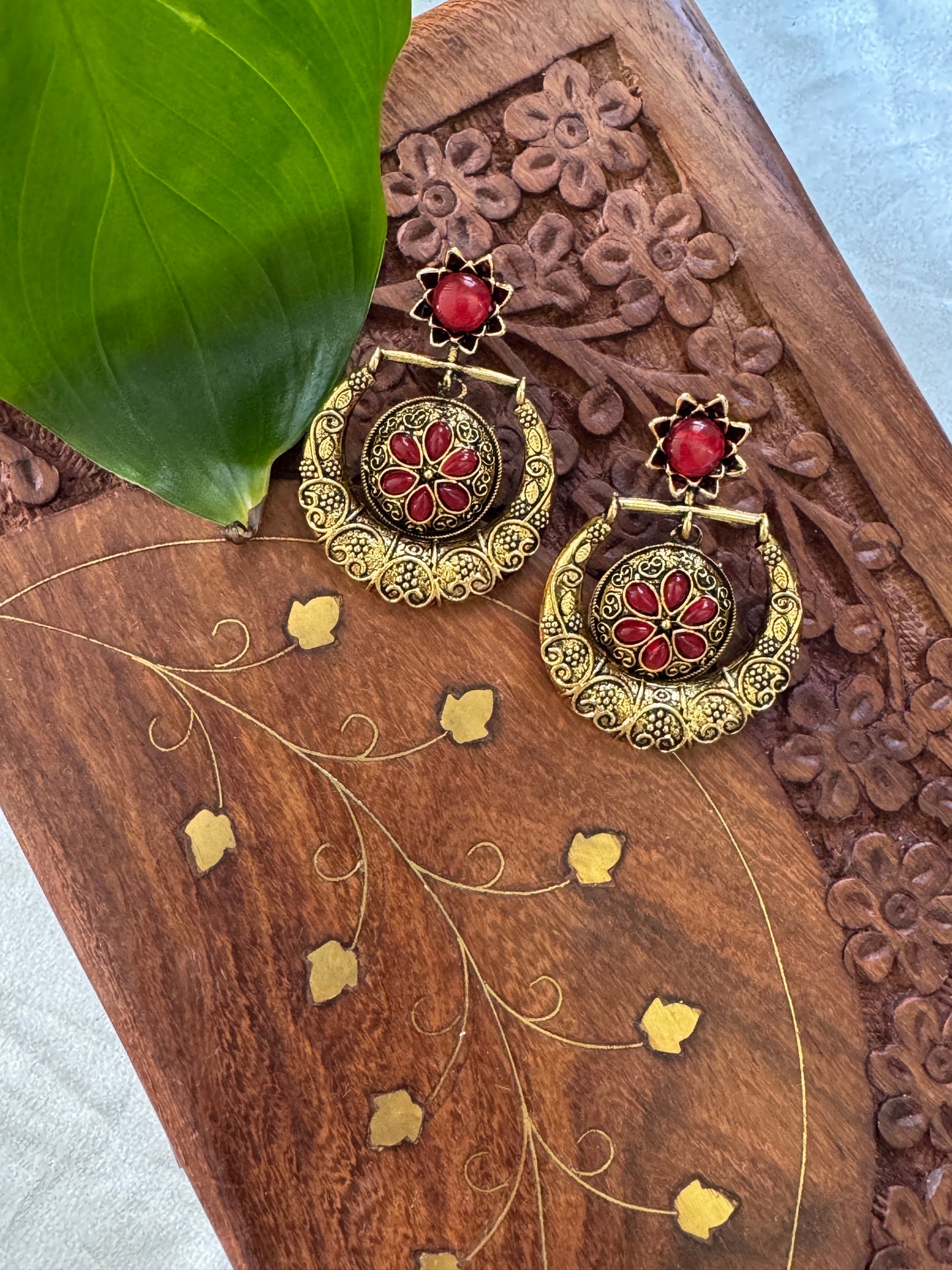 Gorgeous Designer Hangings Set - Red Stone with drops