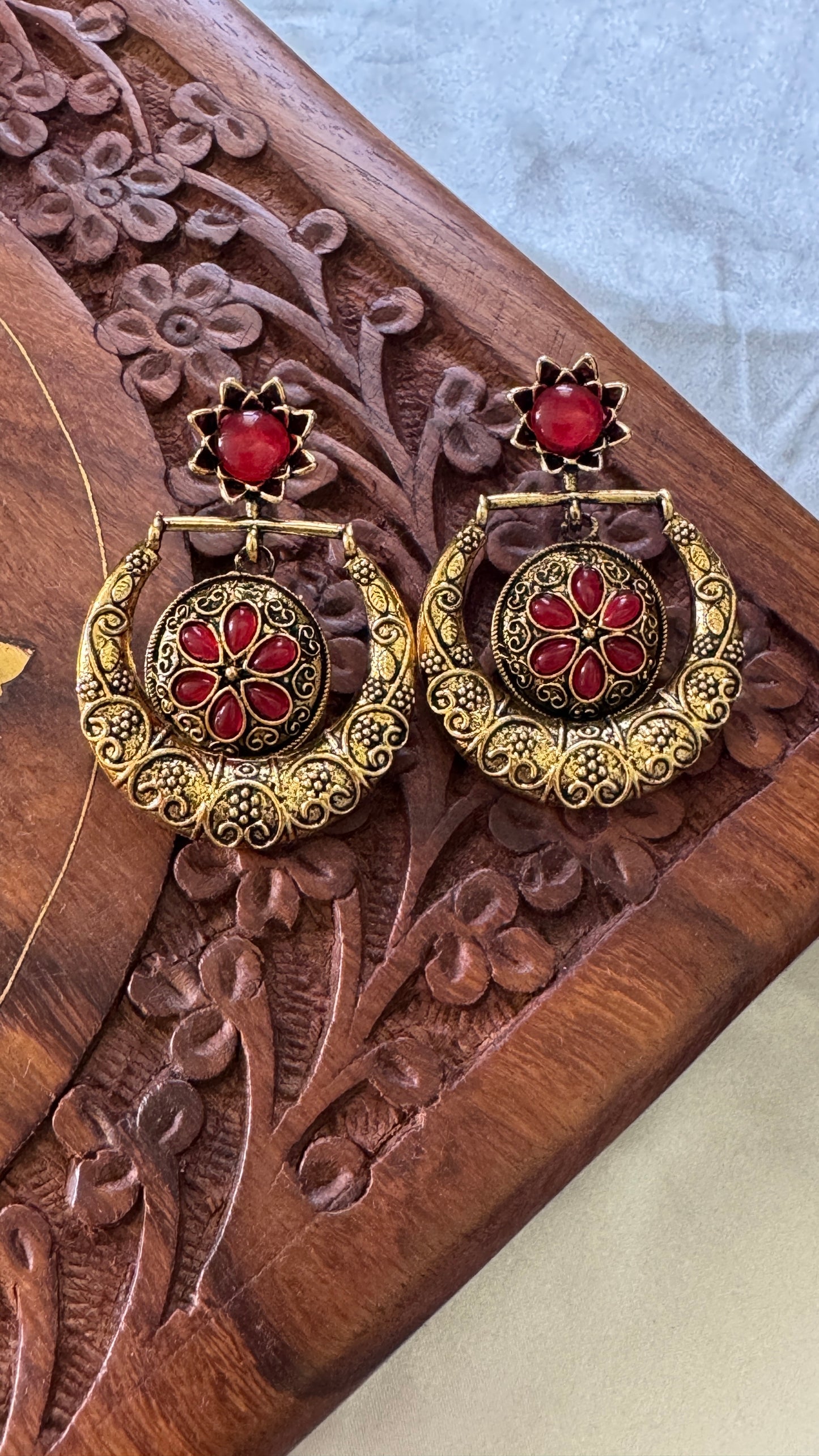 Gorgeous Designer Hangings Set - Red Stone with drops