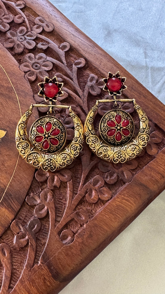 Gorgeous Designer Hangings Set - Red Stone with drops