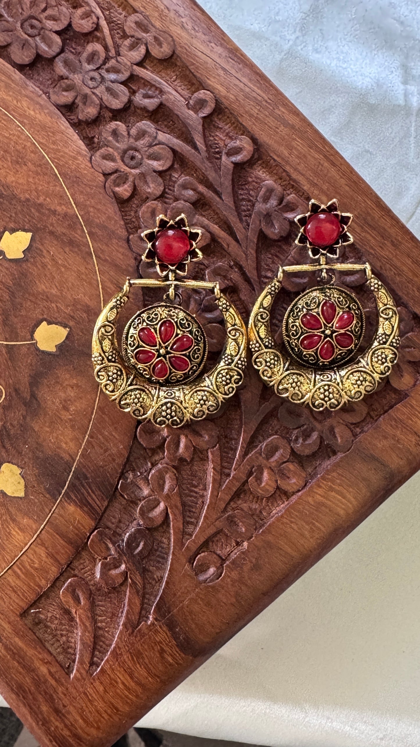 Gorgeous Designer Hangings Set - Red Stone with drops