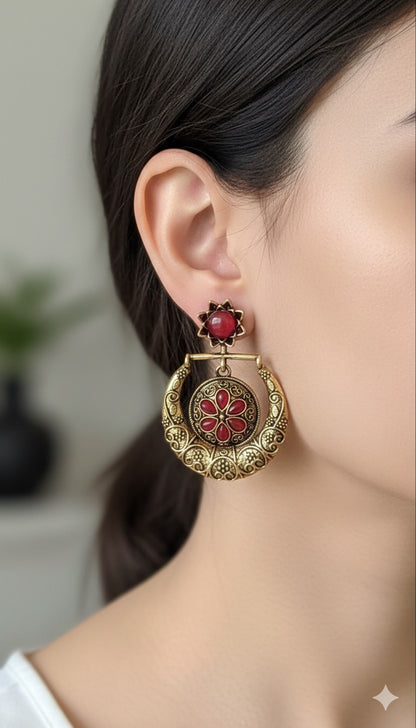 Gorgeous Designer Hangings Set - Red Stone with drops