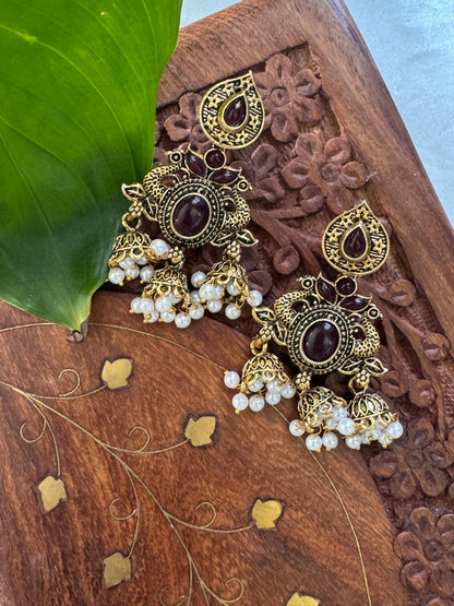 Gorgeous Designer Hangings Set - Maroon Stone