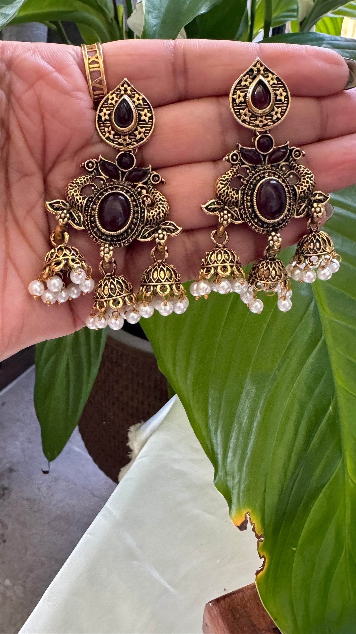 Gorgeous Designer Hangings Set - Maroon Stone