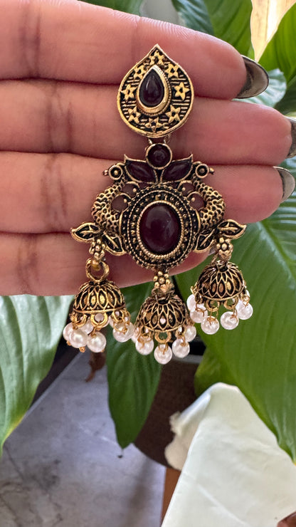 Gorgeous Designer Hangings Set - Maroon Stone