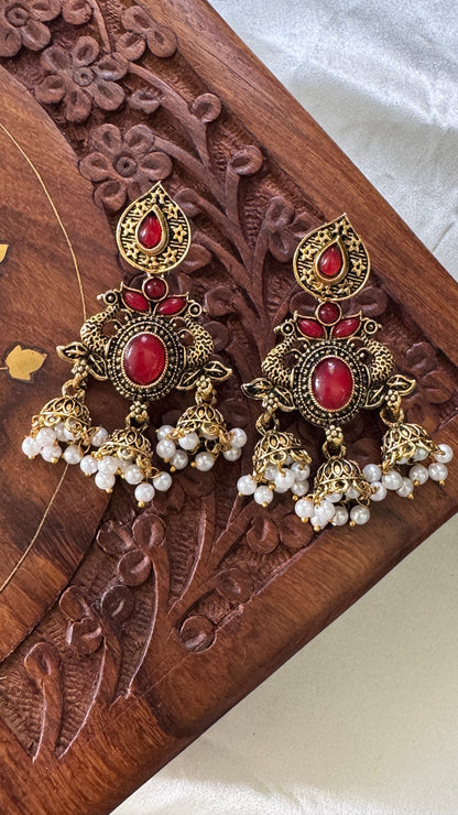 Gorgeous Designer Hangings Set - Red Stone