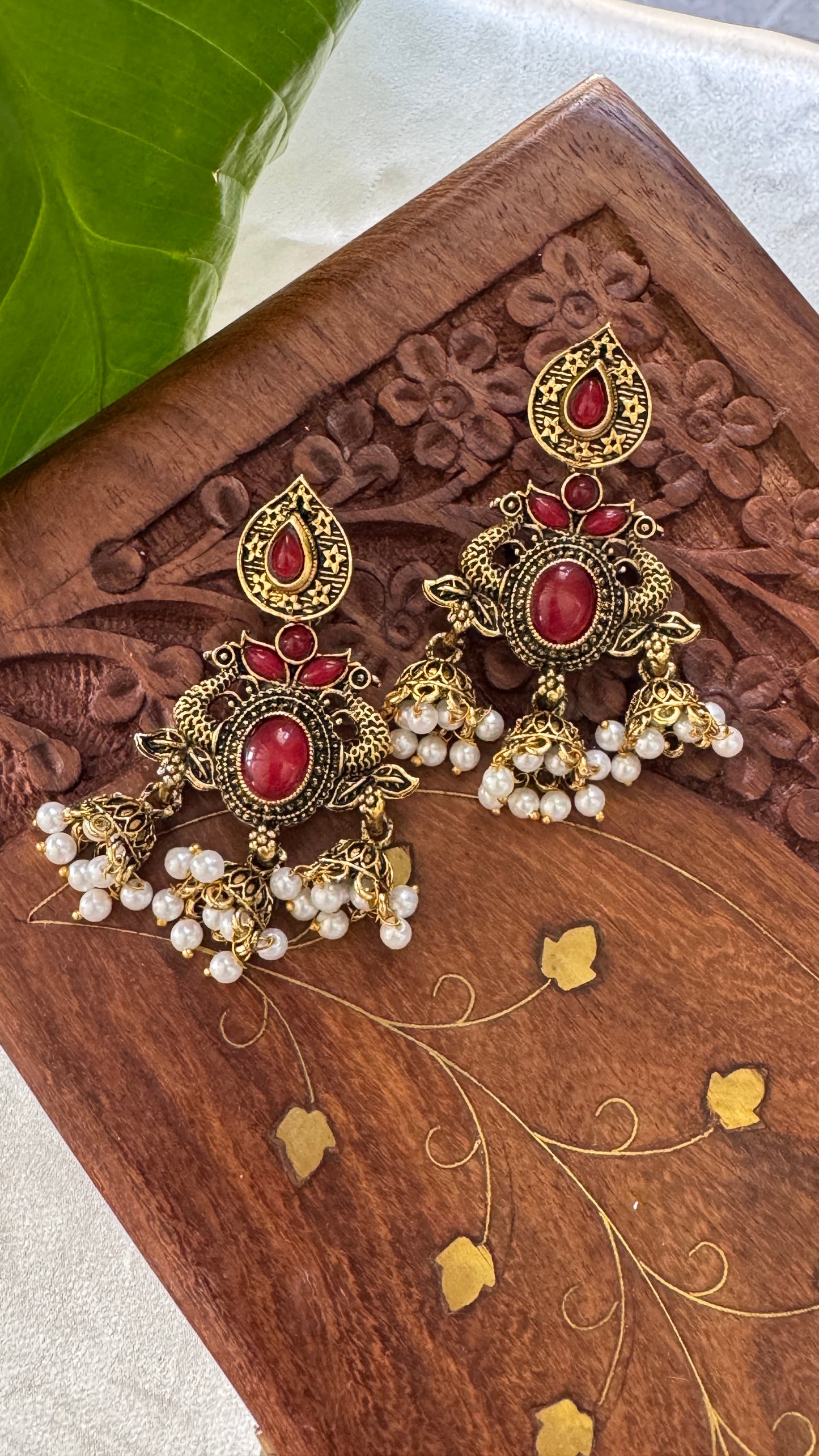 Gorgeous Designer Hangings Set - Red Stone