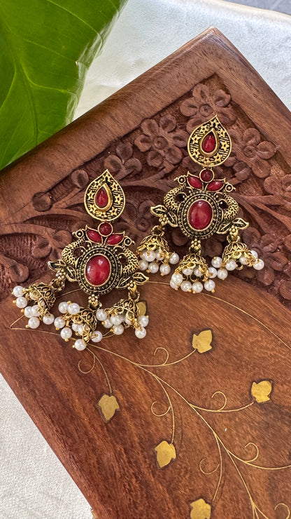 Gorgeous Designer Hangings Set - Red Stone