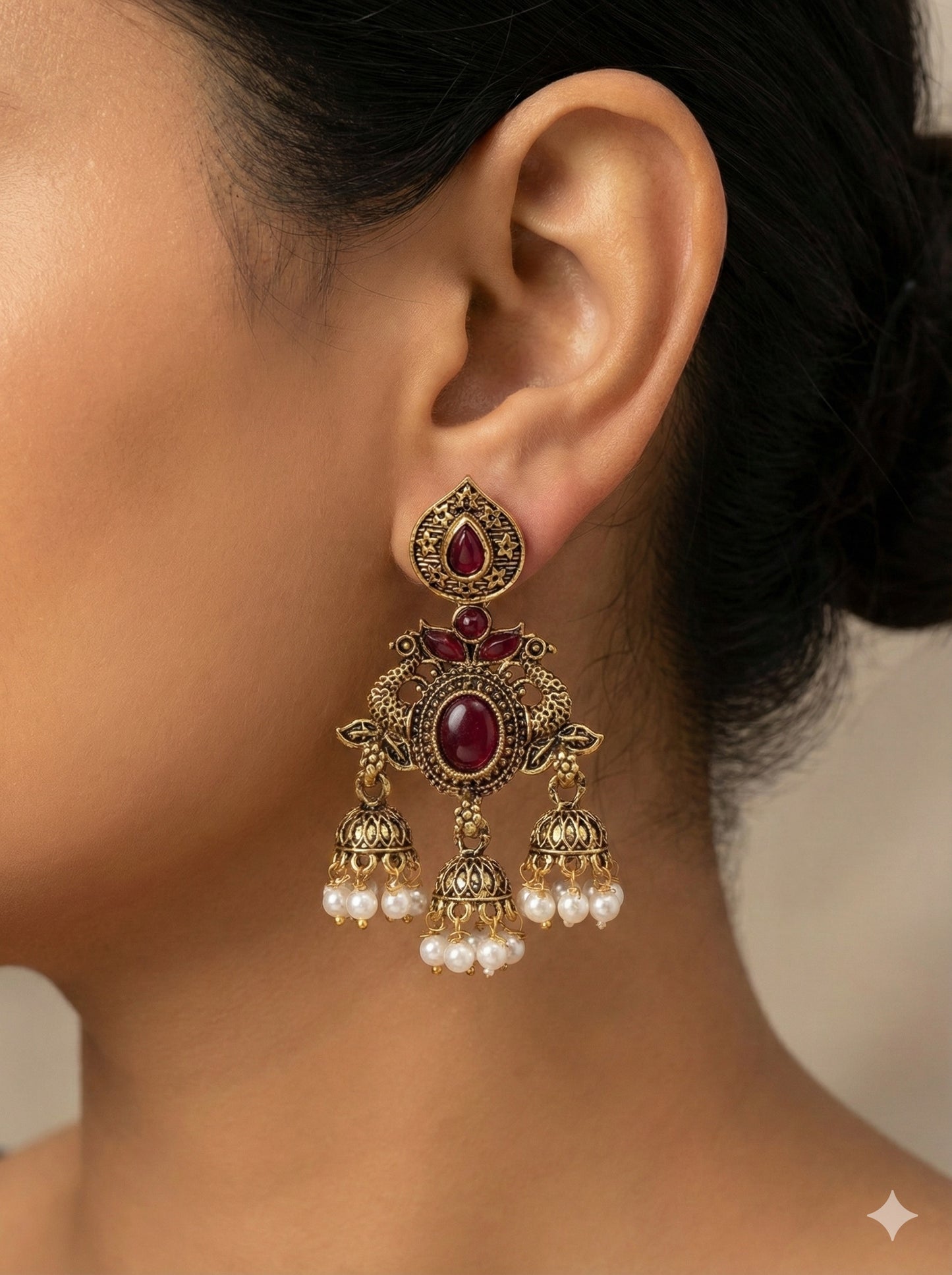 Gorgeous Designer Hangings Set - Maroon Stone